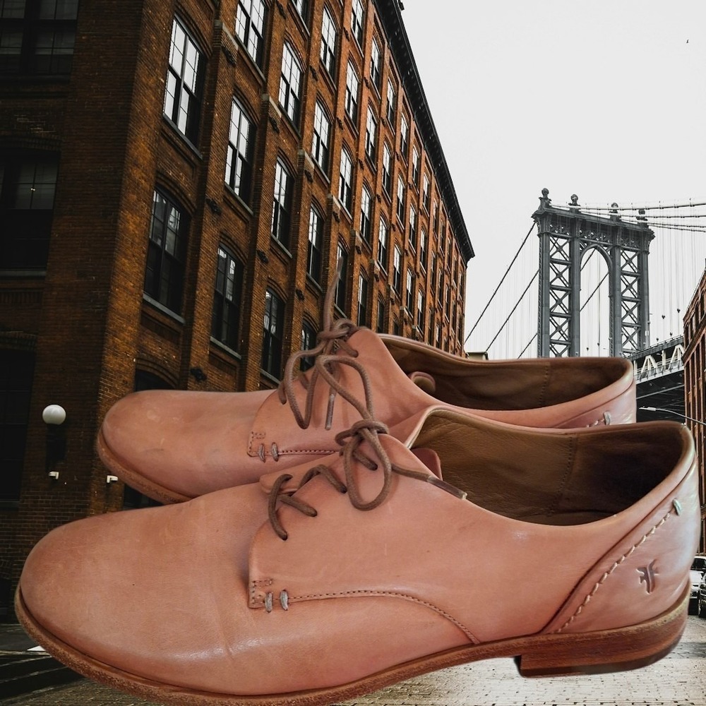Frye Grace Women's Pink Leather Lace Up Oxford Flats Shoes Size 7.5 90s Hipster